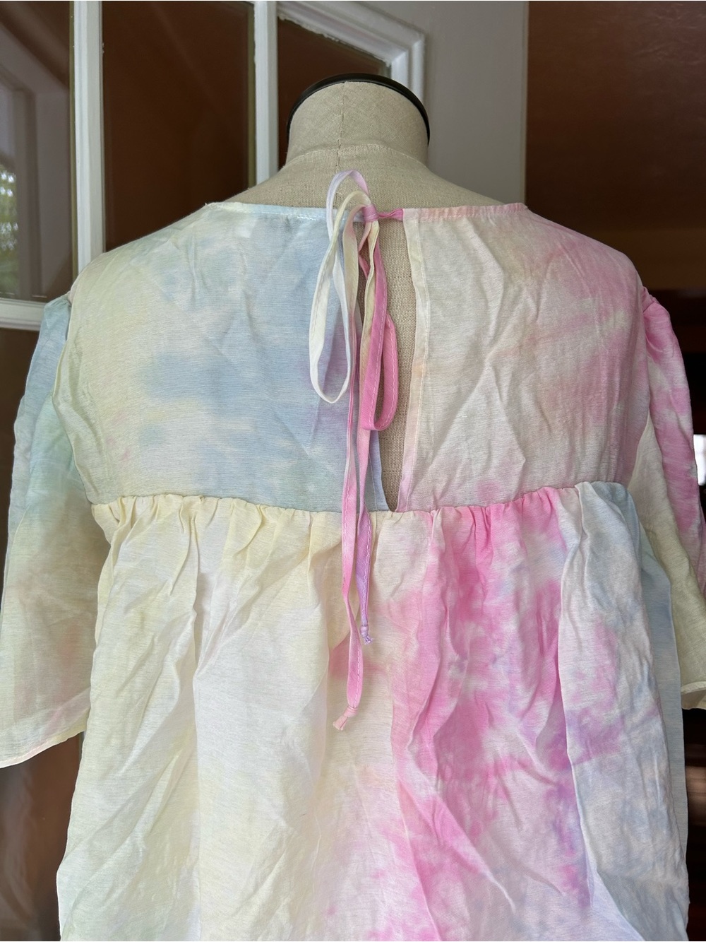 English Factory Pastel Tie-Dye Tiered Dress - Pink, Blue, Yellow. Small. - Picture 5 of 10
